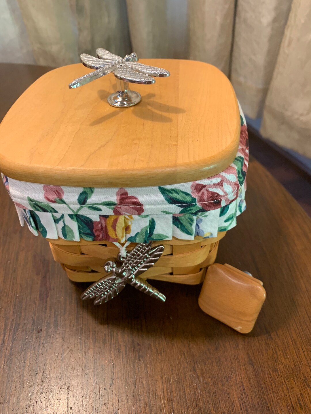 Longaberger Teaspoon Basket Garden Splendor Liner, Dragonfly Tie On