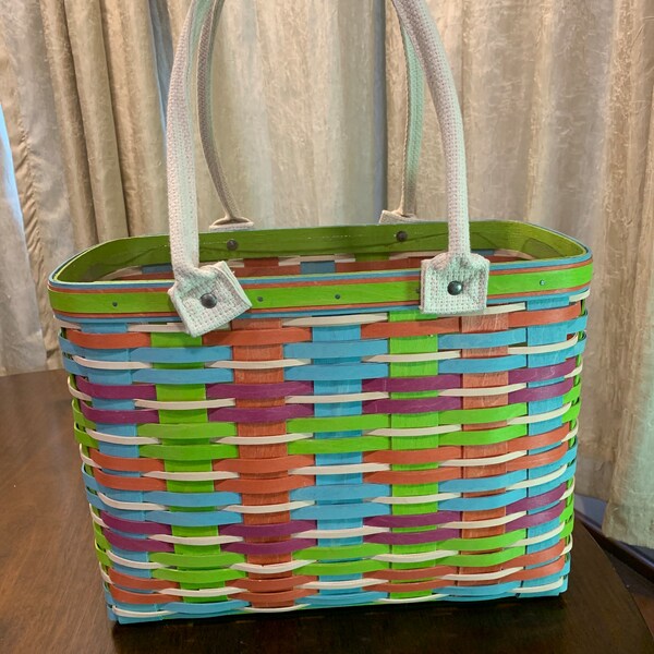 Longaberger Villager Summer Lovin Villager Hostess Only Large Basket Tote Purse Beach Bag with Plastic Protector. EUC  2012 14x10x8