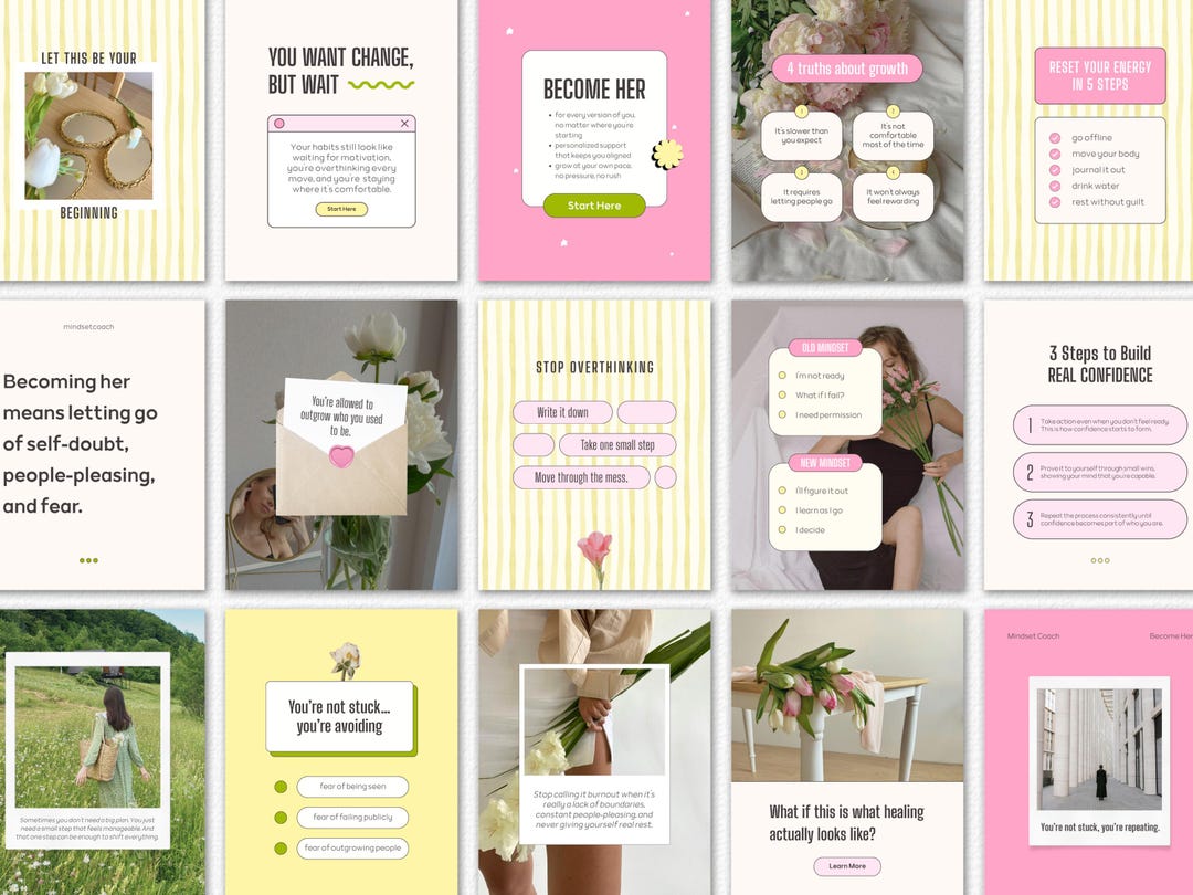 Mindset Coach Instagram Templates Canva | 16 Editable Social Media ...