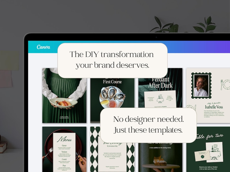 Moody Fine Dining Instagram Templates | Dark Green Restaurant Canva Kit ...