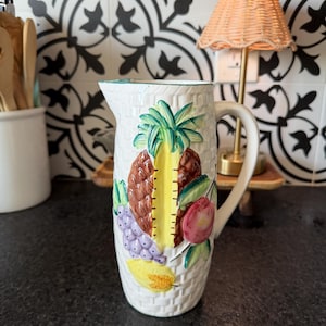 Vintage 1950s Otagiri Pineapple Fruit Pitcher – Majolica Basket Weave Kitchen Décor