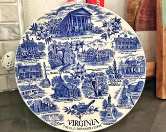 Plato de colección antiguo de cerámica transferida azul de Staffordshire, Virginia, Inglaterra, estilo antiguo.