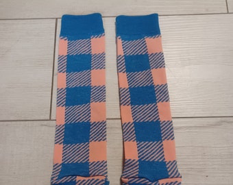 Peach and Blue Plaid Leg/Arm Warmers