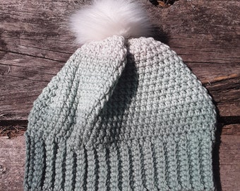 Youth Sized Sage Green Pom Pom Hat