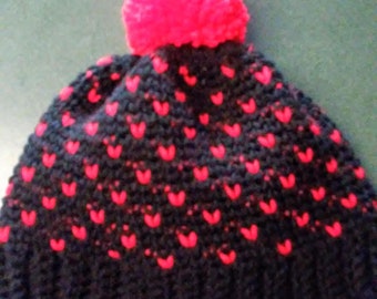 Mini Heart Crocheted Winter Hat