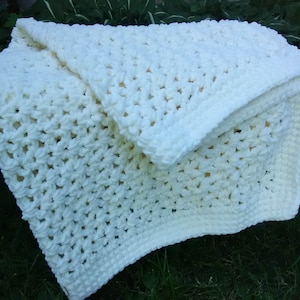 Soft Crocheted White Afghan