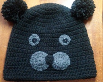 Black Pom Pom Ear Bear Hat