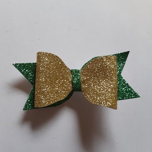 Small Gold and Green Hair Bow