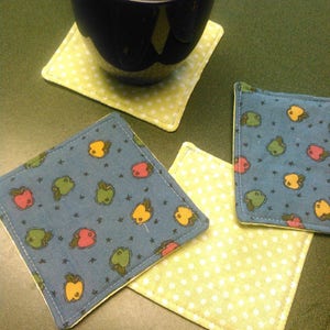 Set of 4 Apple and Green Checkered Fabric Coasters