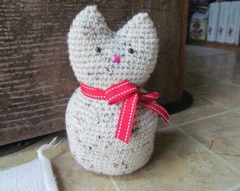 Tan Crocheted Cat Doorstop