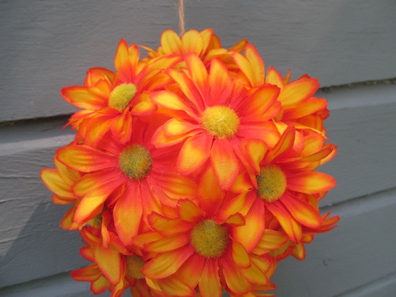 Orange Daisy Flower Kissing Ball Etsy