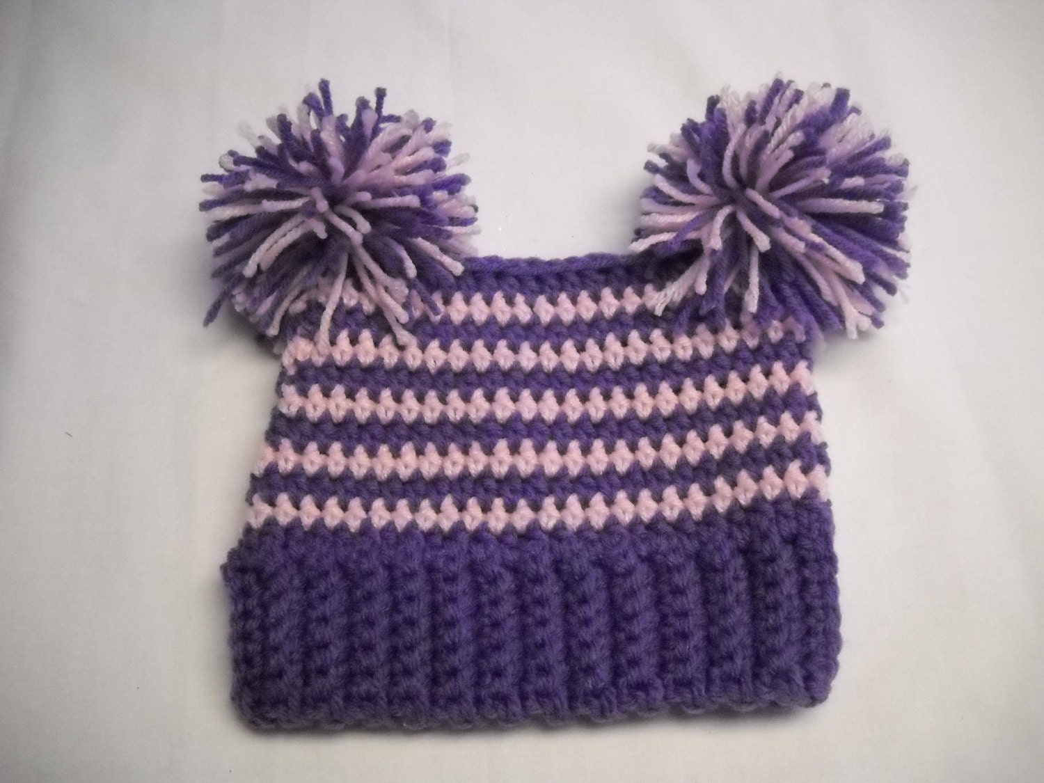 Pink/purple Crocheted Pom Pom Hat 