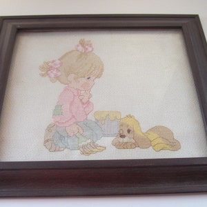 Painted Puppy Precious Moments Framed Cross Stitch