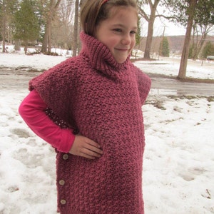 Crocheted Sweater Poncho for Girls Size 2, 4, 6