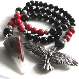 Morrigan Triple Crown Goddess Pagan Prayer Beads Pendulum Rosary Witches Rosery Witches Ladder Badb Hooded Crow Goddess Witches Ritual Beads
