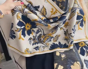 Floral Winter Scarf | Warm Pashmina-Style Shawl Wrap