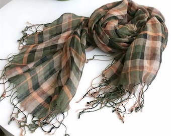 Line Checkered Scarf Plaid Wrap Shawl for Women – Lightweight Cozy Fashion Scarf