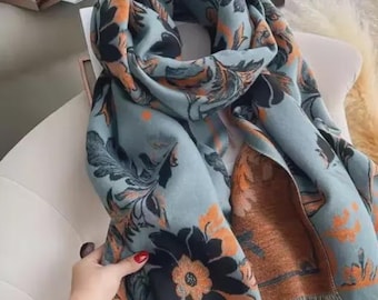 Oversized Two Sided Letter Print Pashmina Scarf - Cashmere Soft Warm Shawl with Fringe,