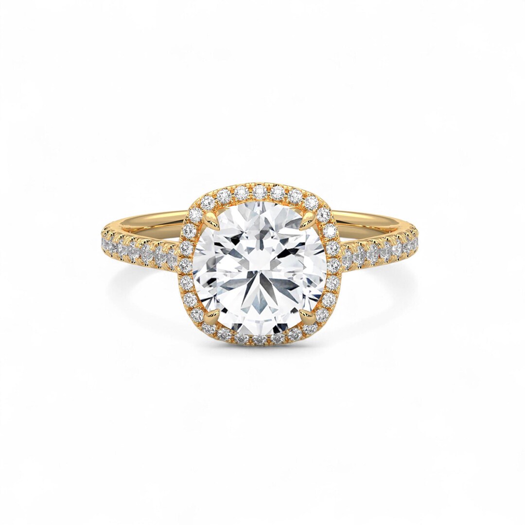 IGI Certified Round Cut Lab Grown Diamond 1.30 CTW Halo Pavé Engagement ...