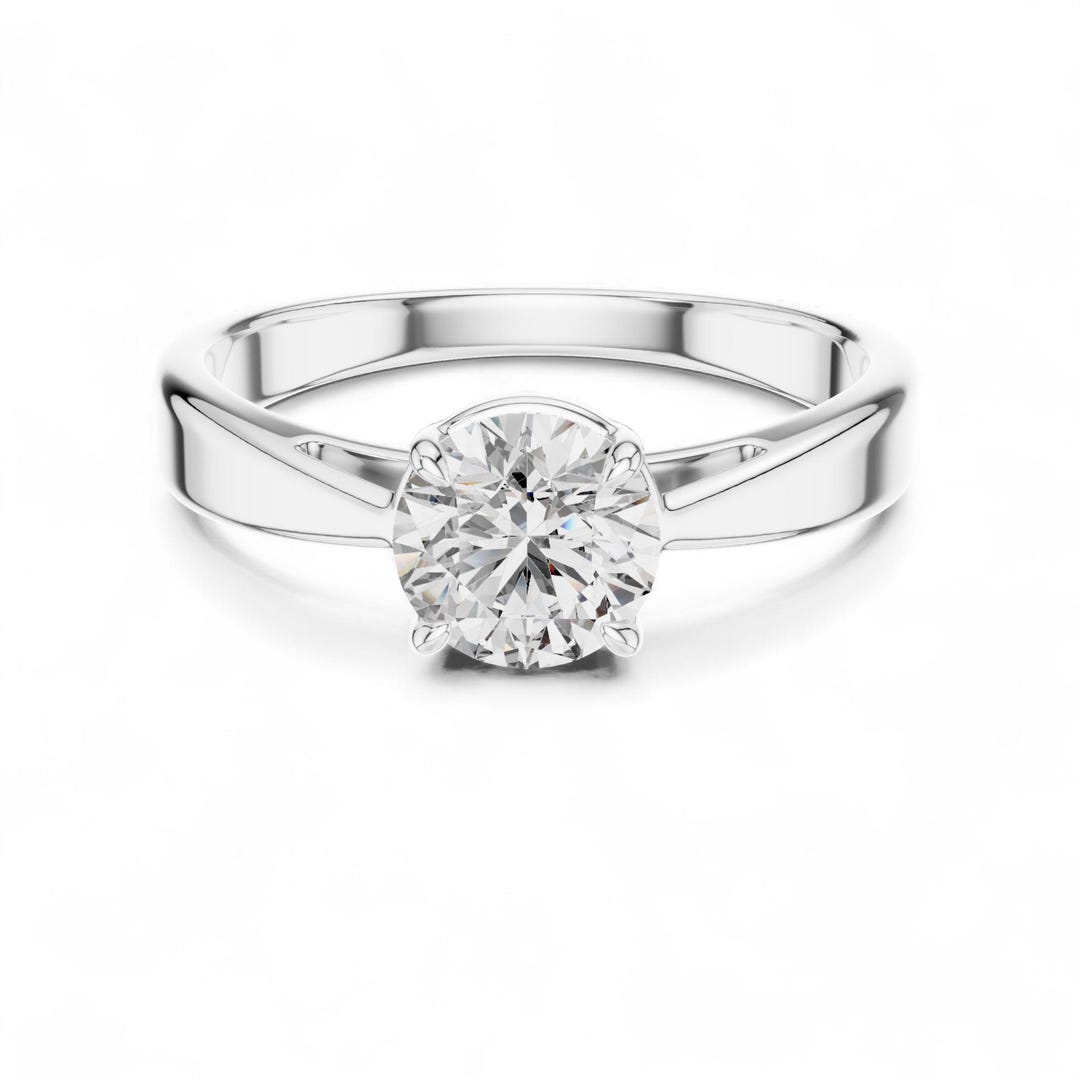 Round Cut Lab Grown Diamond 1 CT Solitaire Engagement Ring, 14K White ...
