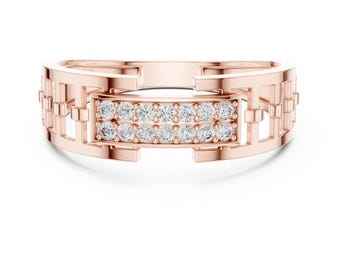 Round Brilliant-Cut Lab Grown Diamond 0.28 CT Open Bypass Geometric Wedding Band, 6.50 mm, 14K Solid Gold