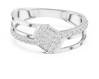 Round Brilliant-Cut Lab Grown Diamond Geometric Modern Architectural Diamond Wedding Band, 0.55 CT, 7,85 mm, 14K Solid Gold,