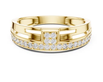 Round Brilliant-Cut Lab Grown Diamond 0.51 CT Pavé Wedding Band, 14K Solid Gold