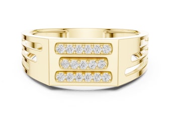 Round Brilliant-Cut Lab Grown Diamond Geometric Diamond Wedding Band, 0.27 CT, 7.62 mm, 14K Solid Gold,