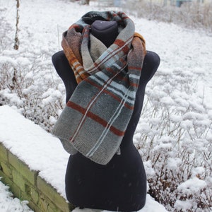 Gray Brown Blue Olive Green Scruched Plaid Multi Color Striped Scarf Long New Gray Brown Blue Olive Green Scruched Plaid Multi Color Striped Scarf Long New