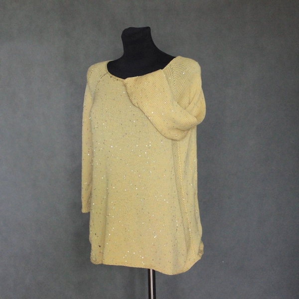 Sunny Jumper. Hand knit pullover, cotton merino blend, pastel yellow sweater, knitted pull, women knitwear, summer sequins sweater, oversize