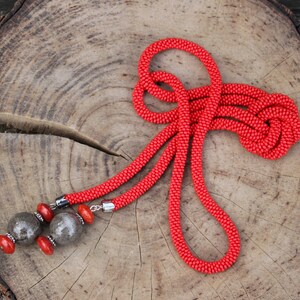 Simply Red. Bead crochet rope, lariat, long necklace, bright red, beaded necklace, summer womens jewelry, ceramic beads, red seed beads