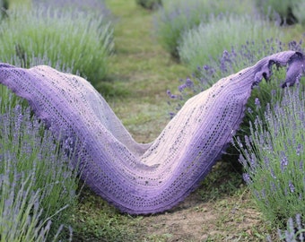 Lavender Wings. Boho shawl, crochet wrap, semi circle shawl , lavender heather light purple, tweed wrap, hand crochet, cozy scarf, gradient