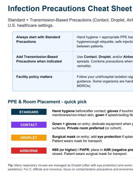 Infection Precautions Cheat Sheet for Nurses - Etsy