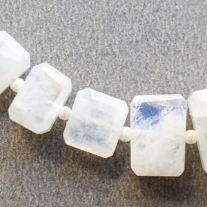 White Rinbow Moonstone Octagon Centre Drill Beads Strand For Jewellery Making (5.4x4x2.8-11x9.5x9mm)