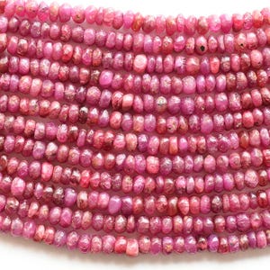 Natural Ruby Frosted with Rondelle Beads, 8-inch Centre Drill Strand, Pink Frosted Gemstone For Jewelry Making (2.5x4.5-3x5mm)