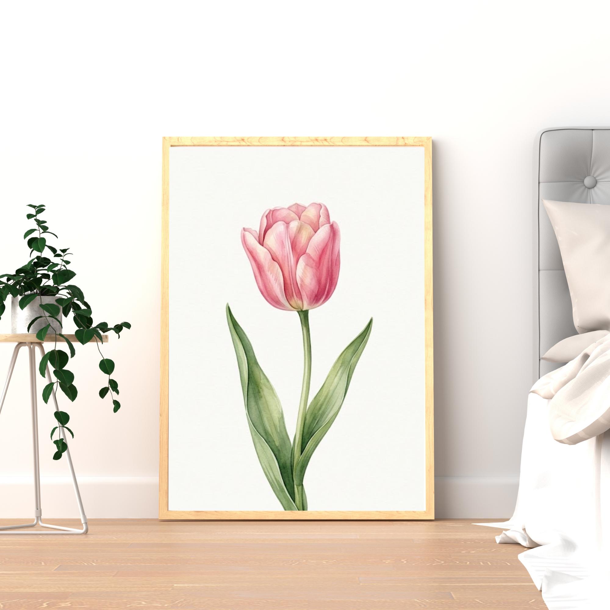 Pink Tulip Botanical Print | Minimalist Floral Wall Art (digital ...