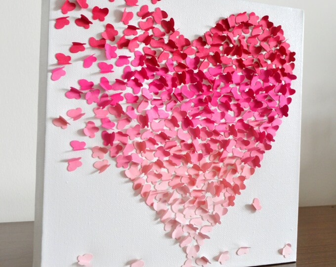 3D Butterfly Heart Wall Art Small Pink Ombre / Nursery Decor Etsy