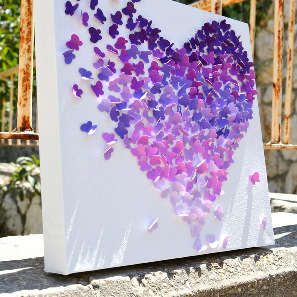 3D Purple Obre Butterfly Wall Art  - Nursery Decor /Girl's Room Decor / Romantic Art / Wedding Gift / Gift For Her/  Personalized Art