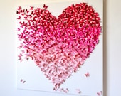 3D Pink Ombre Butterfly Heart, 3D Butterfly Art, Nursery Decor, Girl's  Room Art, Gift for Her, Romantic Art - Made to Order