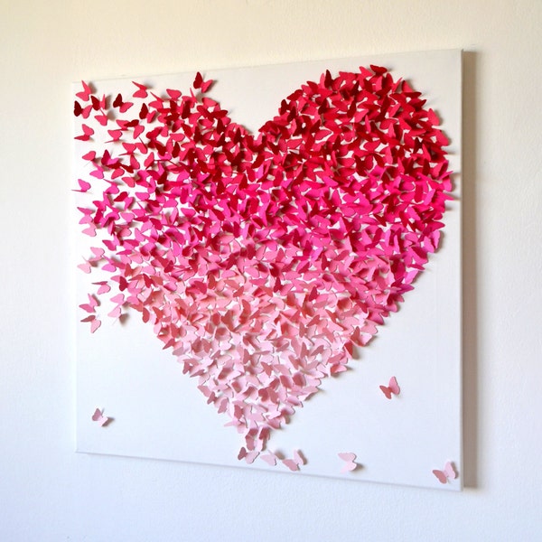 3D Pink Ombre Butterfly Heart, 3D Butterfly Art, Nursery Decor, Girl's  Room Art, Gift for Her, Romantic Art - Made to Order