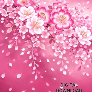 Pink Sakura Wall Art Print | Japanese Cherry Blossom Decor | Floral Aesthetic Digital Artwork | Spring Flower Poster | Printable Art