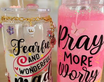 Custom Glass Tumbler with Lid & Straw | Personalized Cup | Christian Tumbler