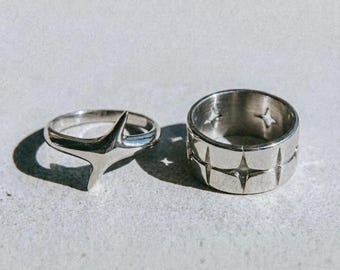 Zestaw pierścionków Star Stacking | Geometryczna biżuteria | Pierścionek Celestial Star | Minimalistyczny pierścionek Star | Biżuteria ze stali tytanowej