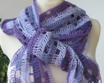 Purple pansies and peonies striped knit scarf