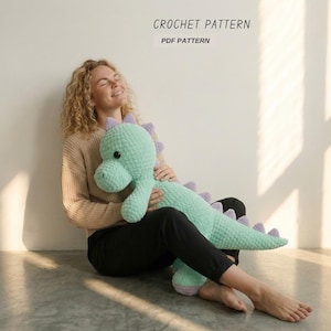 Patrón de ganchillo de dinosaurio grande / Tutorial para juguete de peluche amigurumi gigante (descarga en PDF)