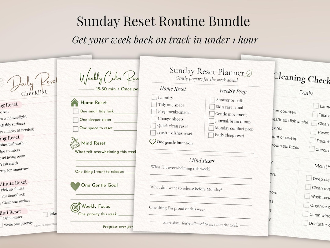 Sunday Reset Routine Bundle Printable | Weekly Planner + Daily Reset ...