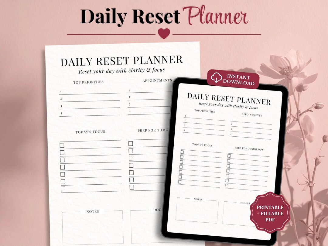 Daily Reset Planner Printable PDF | ADHD Planner for Executive ...
