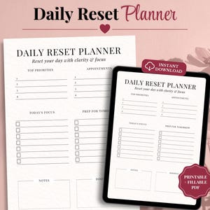Planer Daily Reset do druku w formacie PDF | Planer ADHD dla osób z dysfunkcją wykonawczą i przeciążeniem psychicznym | Produktywność miękka