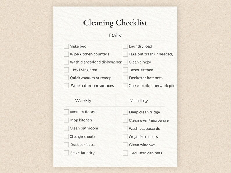 Minimal Cleaning Checklist Printable | Daily Weekly Monthly Cleaning ...