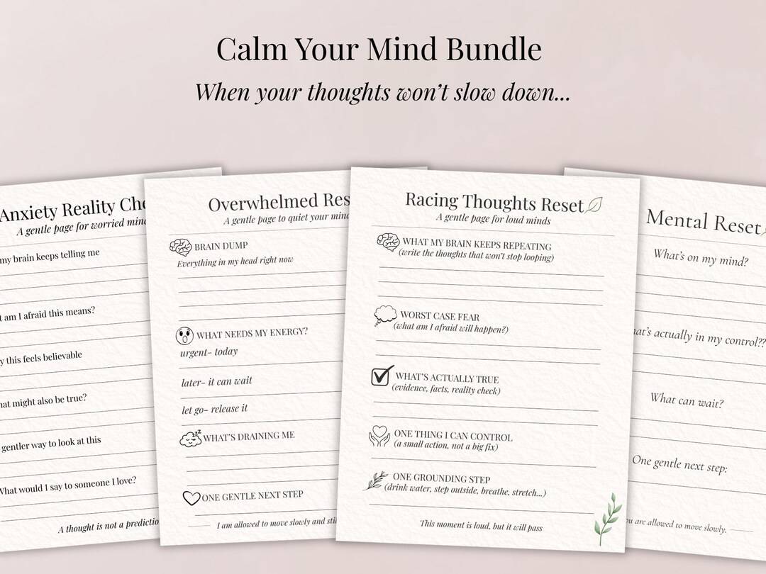 Anxiety Workbook Printable Bundle, Overthinking Journal, CBT Thought ...